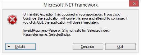 Unhandled exception notice